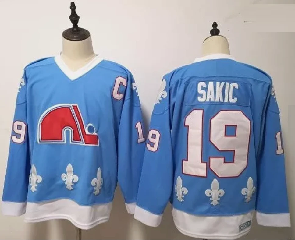 Men's Replica Vintage Joe Sakic Jersey #19 Quebec Nordiques Stitched Light Blue by Hockey David