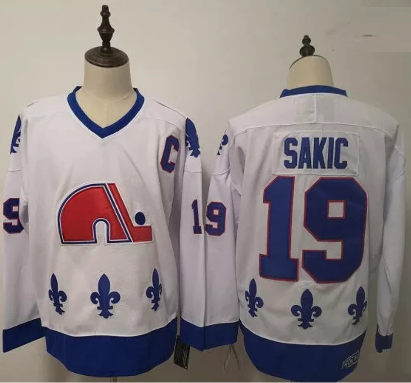 Men's Replica Vintage Joe Sakic Jersey #19 Quebec Nordiques Stitched White by Hockey David