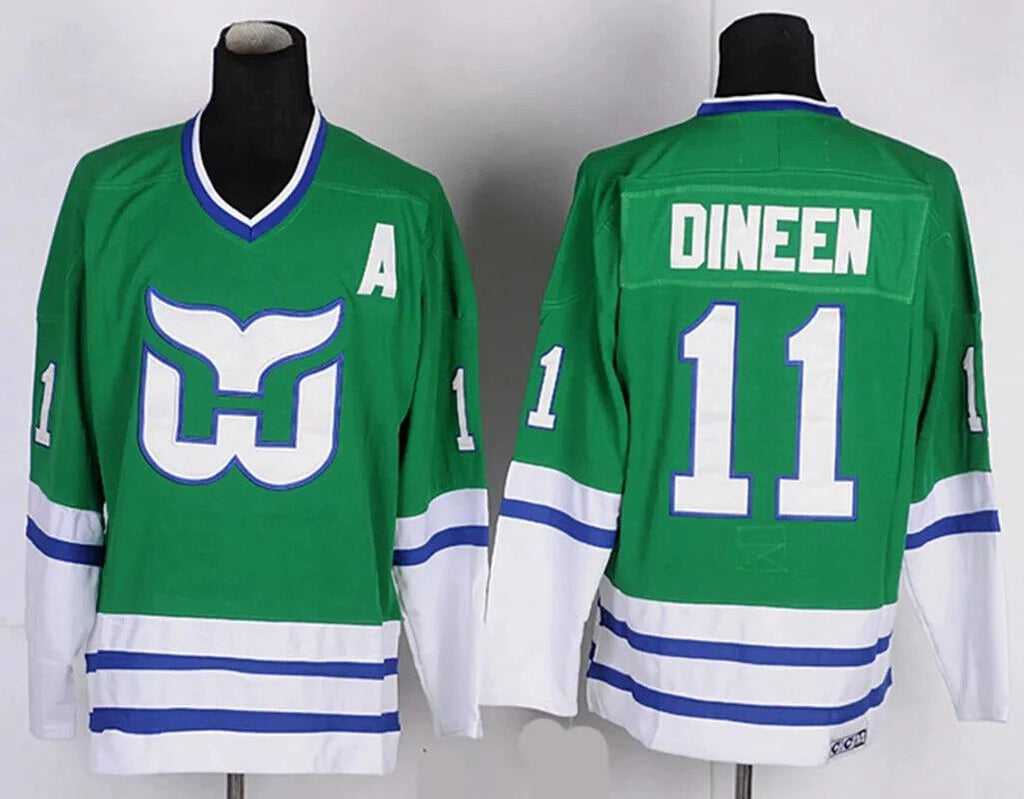 Men's Replica Vintage Kevin Dineen Jersey #11 Hartford Whalers Stitched Green by Hockey David