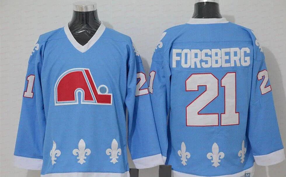 Men's Replica Vintage Peter Forsberg Jersey #21 Quebec Nordiques Light Blue by Hockey David