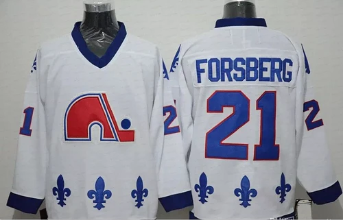Men's Replica Vintage Peter Forsberg Jersey #21 Quebec Nordiques Stitched White by Hockey David