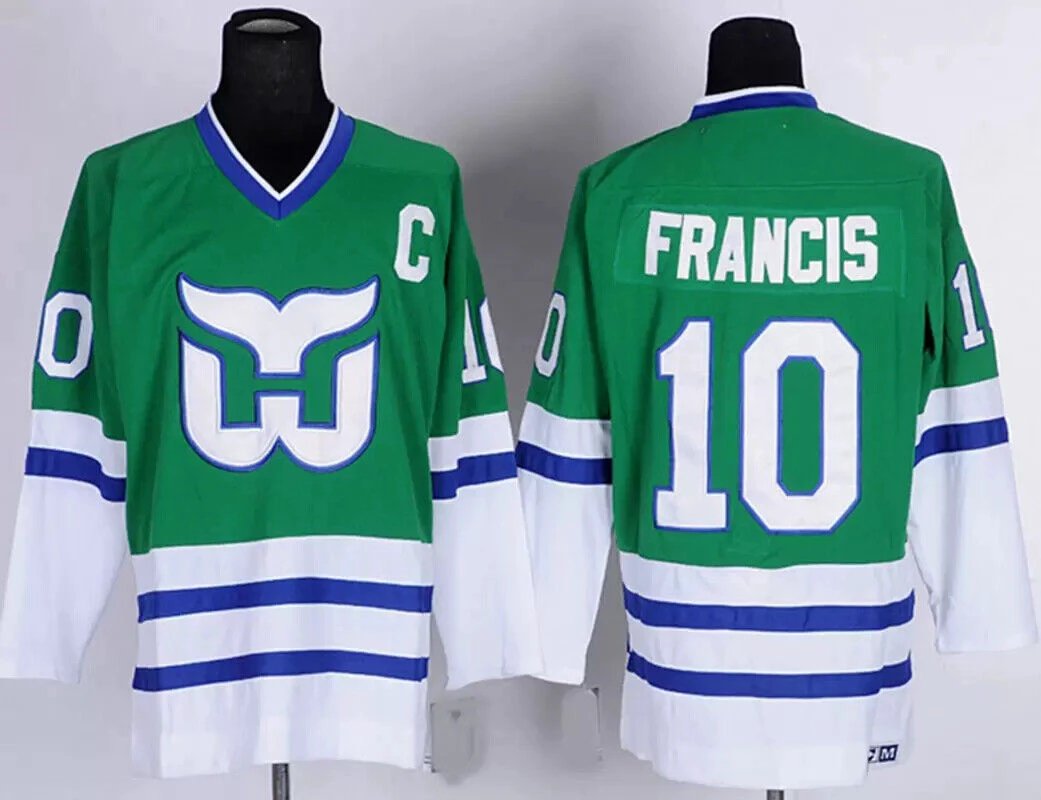 Men's Replica Vintage Ron Francis Jersey #10 Hartford Whalers Stitched Green by Hockey David