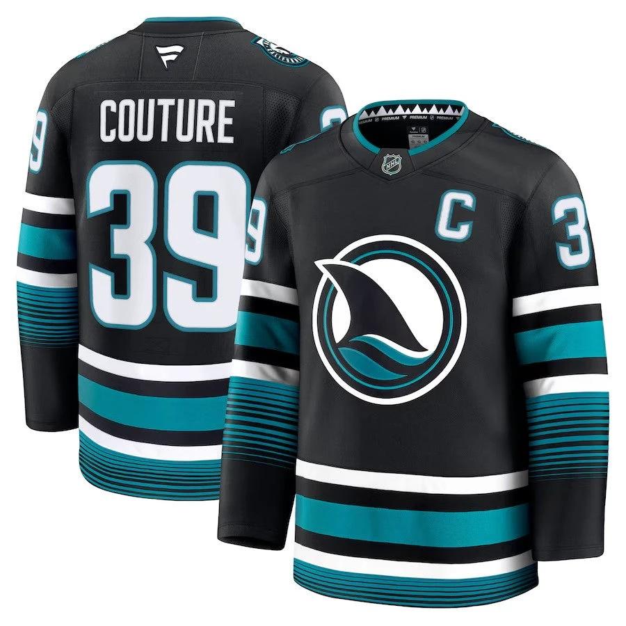 Men's San Jose Sharks #39 Logan Couture Alternate Premium Jersey Black by Hockey David