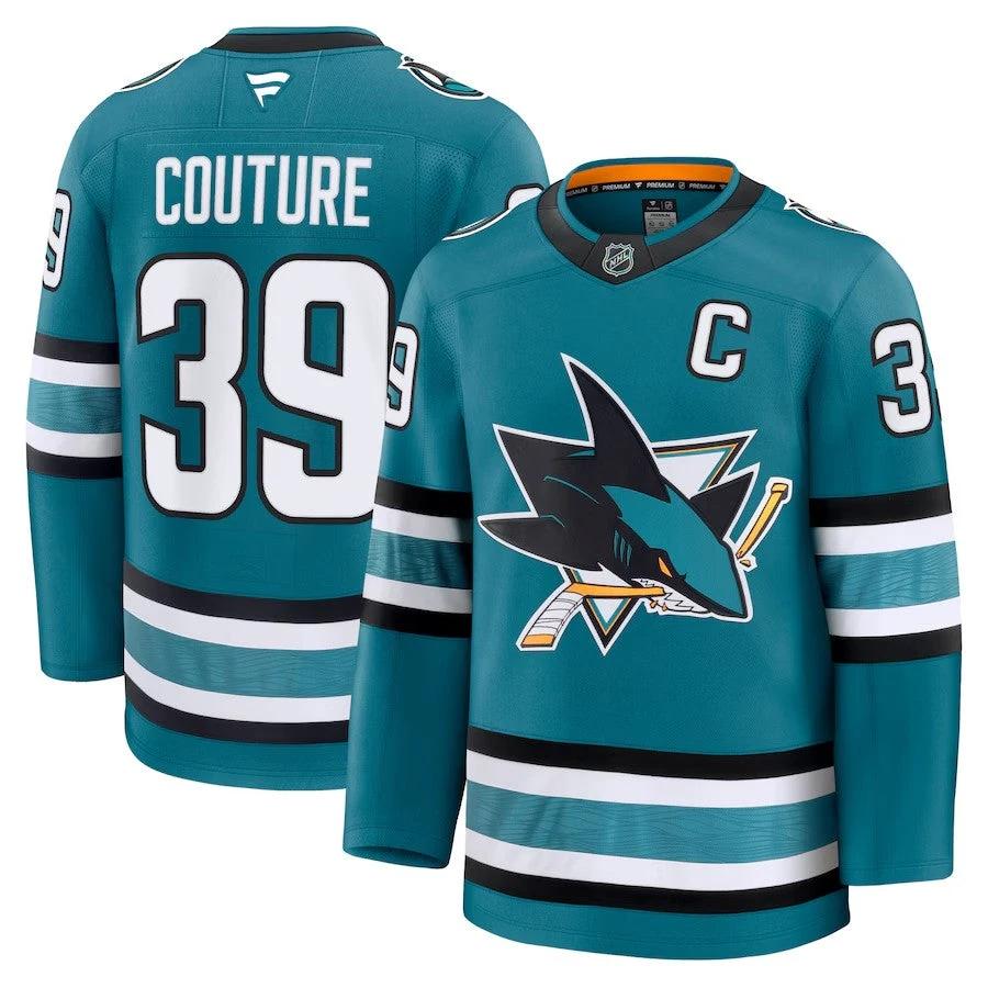 Men's San Jose Sharks #39 Logan Couture Home Premium Jersey Teal by Hockey David