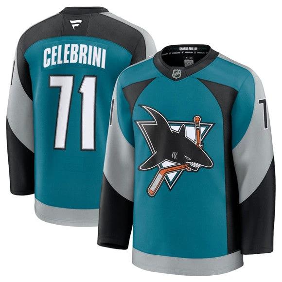 Men's San Jose Sharks #71 Macklin Celebrini Jersey Teal 2025 Alternate Stitched by Hockey David