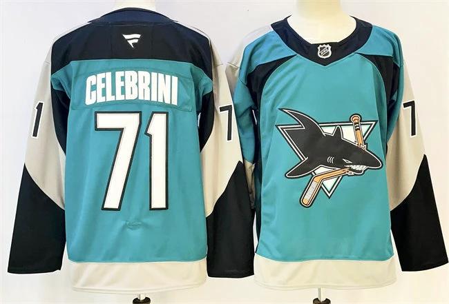 Men's San Jose Sharks #71 Macklin Celebrini Teal 2025 Alternate Stitched Hockey Jersey by Hockey David