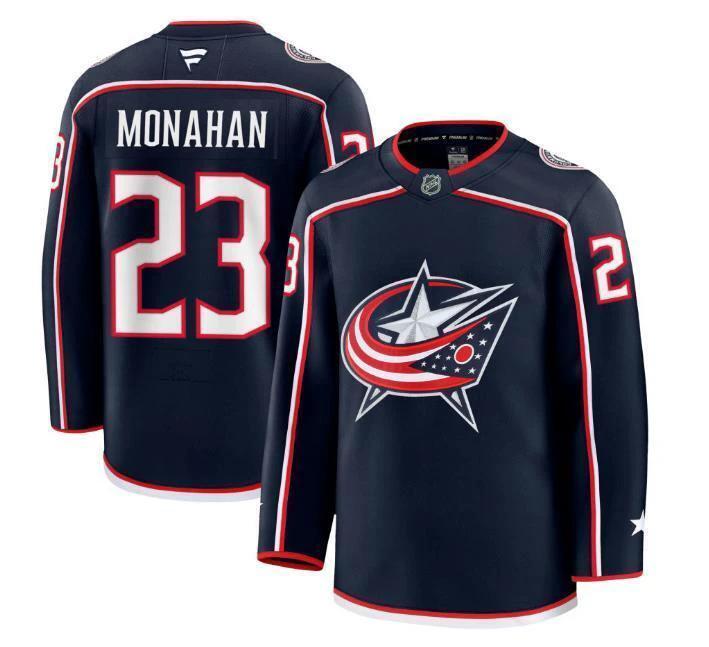 Men’s Sean Monahan Jersey #23 Columbus Blue Jackets Navy All Stitched by Hockey David