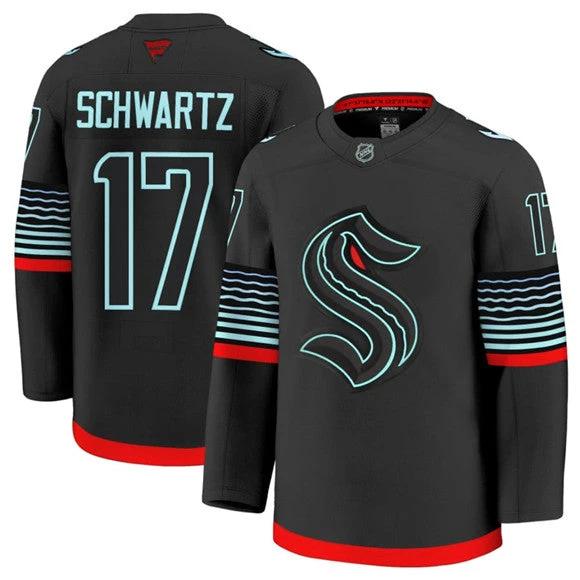 Men's Seattle Kraken #17 Jaden Schwartz Jersey Black Alternate Stitched by Hockey David