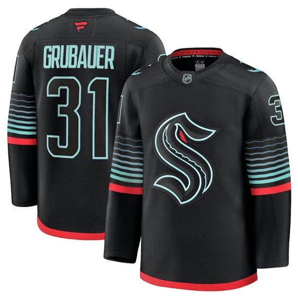 Men's Seattle Kraken #31 Philipp Grubauer Jersey Black Alternate Stitched by Hockey David