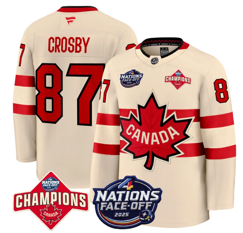 Men's Sidney Crosby Jersey #87 Canada 4 Nations Face-Off 2025 Champions Cream by Hockey David