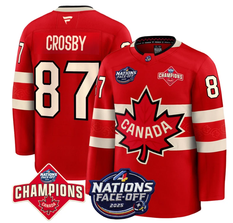 Men's Sidney Crosby Jersey #87 Canada 4 Nations Face-Off 2025 Champions Red by Hockey David
