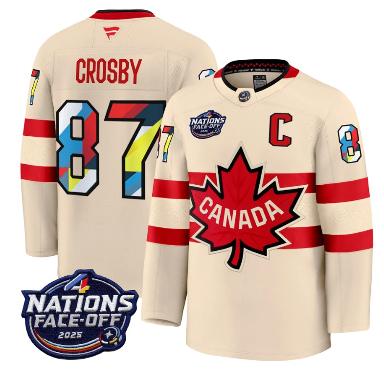 Men's Sidney Crosby Jersey #87 Canada 4 Nations Face-Off 2025 V2 Stitched Cream by Hockey David