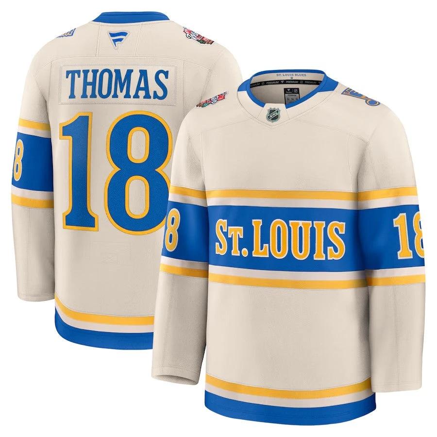 Men's St. Louis Blues #18 Robert Thomas 2025 NHL Winter Classic Premium Cream Jersey by Hockey David