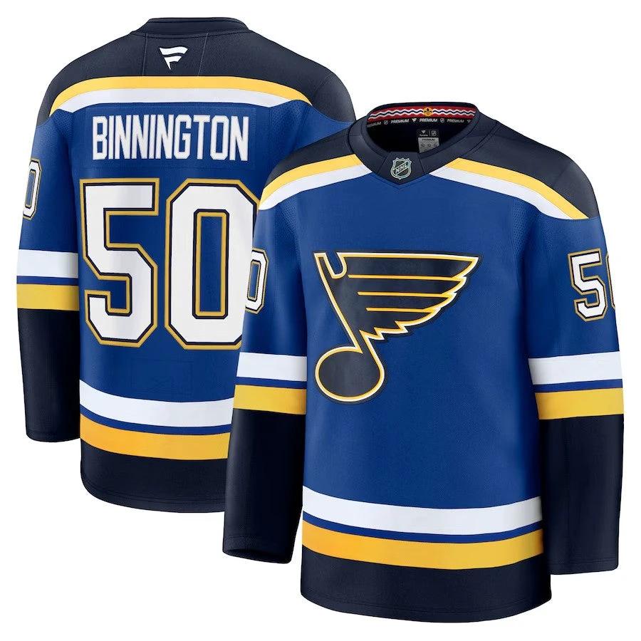 Men's St. Louis Blues #50 Jordan Binnington Home Premium Jersey Blue by Hockey David