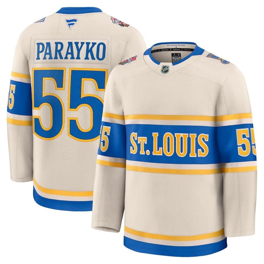Men's St. Louis Blues #55 Colton Parayko 2025 NHL Winter Classic Premium Cream Jersey by Hockey David