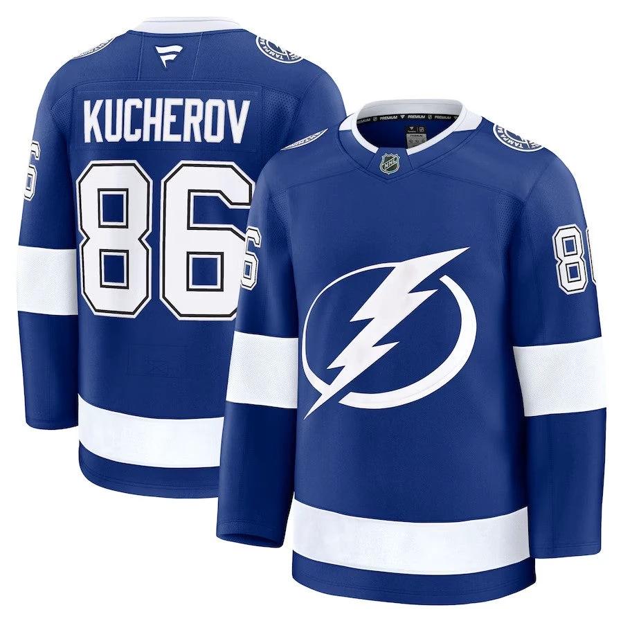 Men's Tampa Bay Lightning #86 Nikita Kucherov Home Premium Jersey - Blue by Hockey David