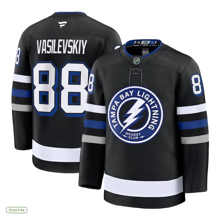 Men's Tampa Bay Lightning #88 Andrei Vasilevskiy Alternate Premium Jersey Black by Hockey David