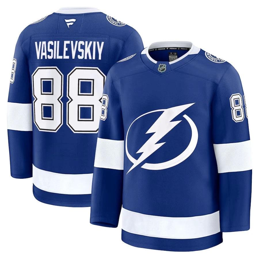 Men's Tampa Bay Lightning #88 Andrei Vasilevskiy Home Premium Jersey Blue by Hockey David
