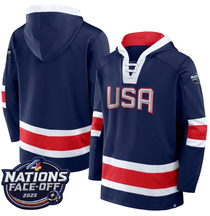 Men's Team Hoodie USA 4 Nations Face-Off 2025 Pullover Stitched by Hoodie Pullover