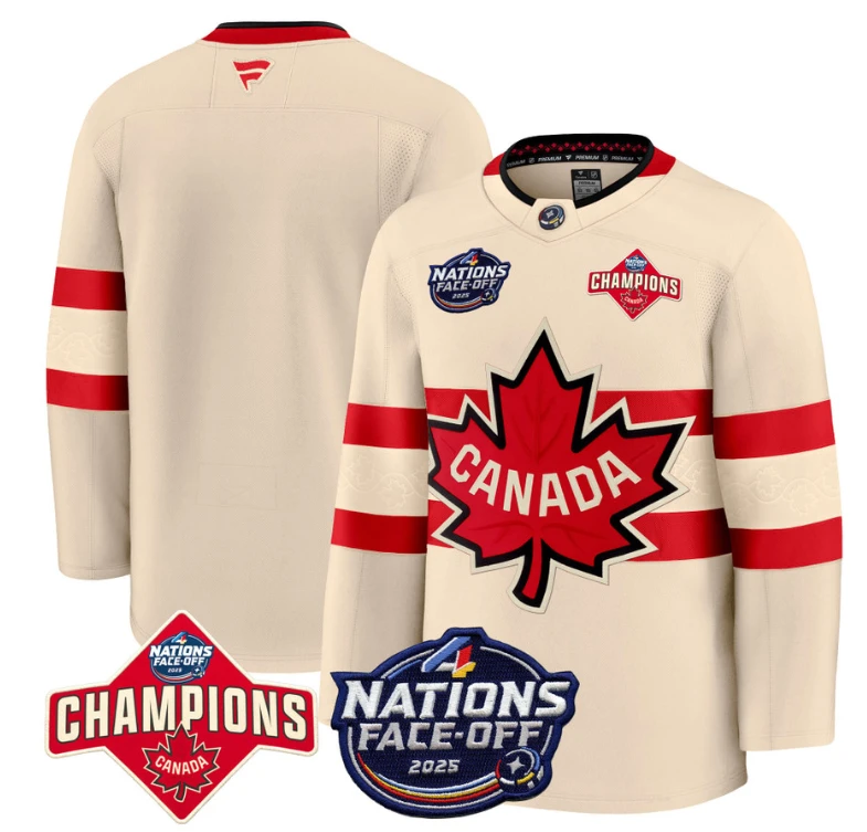 Men's Team Jersey Canada 4 Nations Face-Off 2025 Champions Patch Stitched Cream by Hockey David