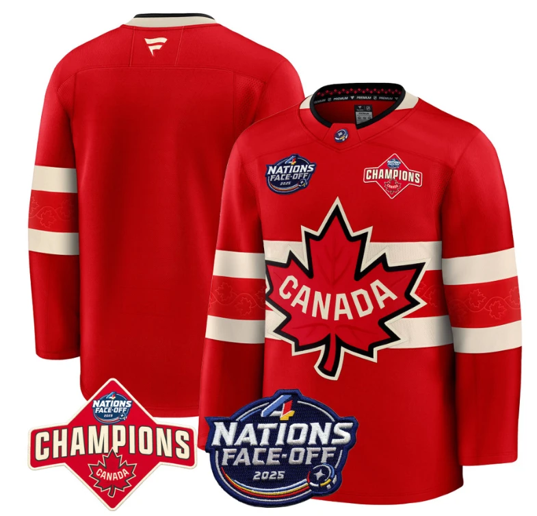 Men's Team Jersey Canada 4 Nations Face-Off 2025 Champions Patch Stitched Red by Hockey David