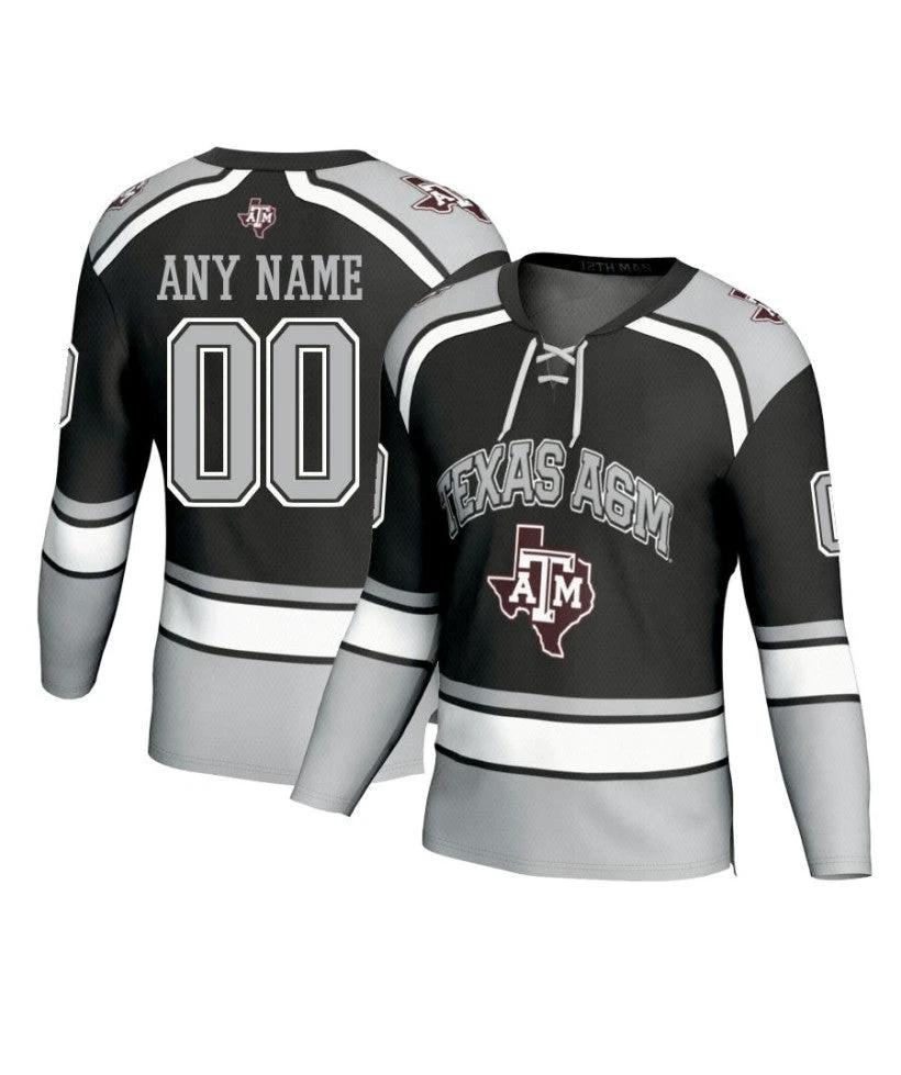 Men's Texas A&M Aggies Custom Black Fashion Hockey Jersey by Hockey David