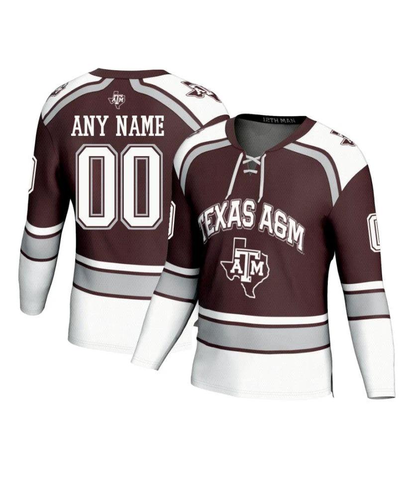 Men's Texas A&M Aggies Custom Maroon Fashion Hockey Jersey by Hockey David