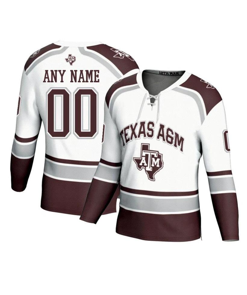 Men's Texas A&M Aggies Custom White Fashion Hockey Jersey by Hockey David