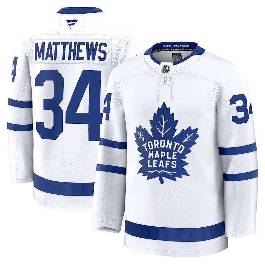 Men's Toronto Maple Leafs #34 Auston Matthews Away Premium Jersey White by Hockey David