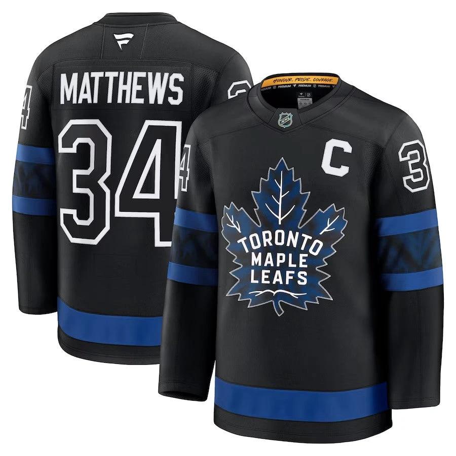 Men's Toronto Maple Leafs #34 Auston Matthews Captain Patch Alternate Jersey Black by Hockey David