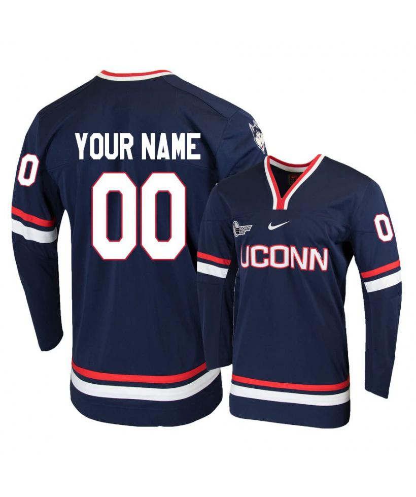 Men's UConn Huskies 34 Ruslan Iskhakov Navy Custom Hockey Jersey by Hockey David