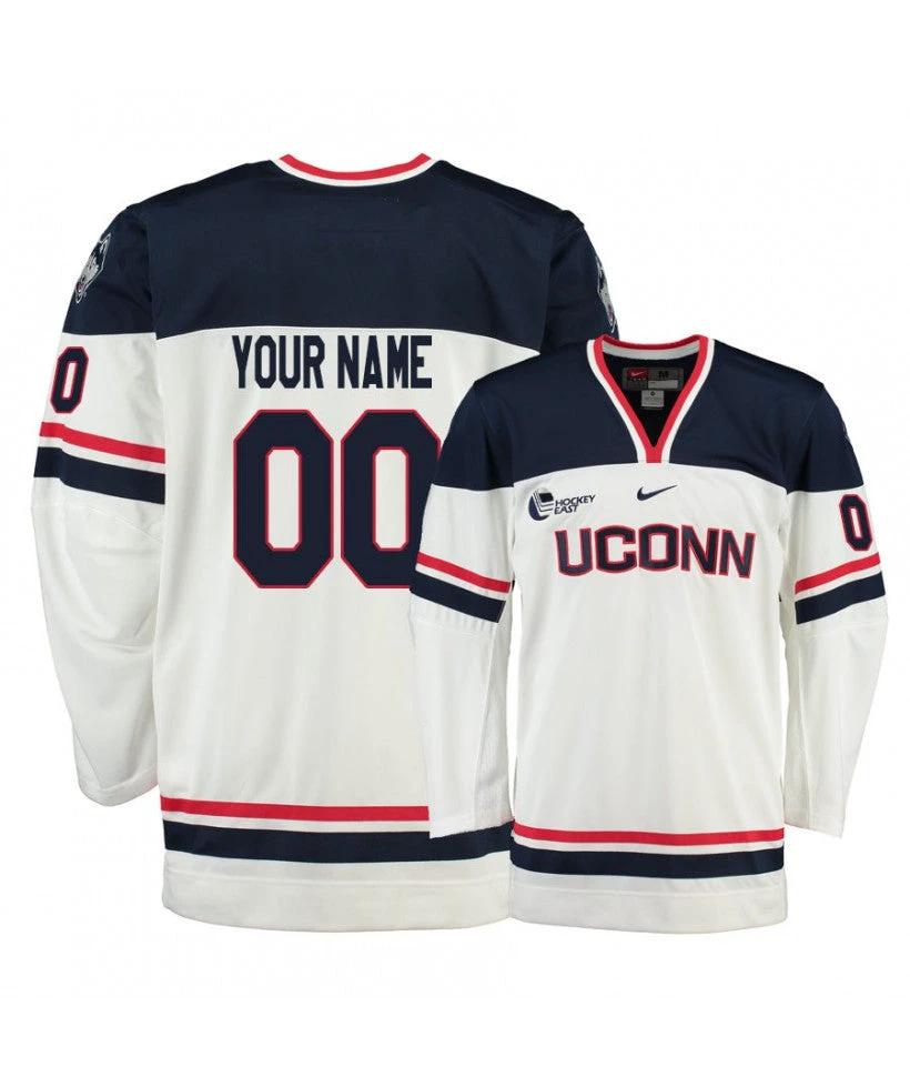 Men's UConn Huskies 34 Ruslan Iskhakov White Custom Hockey Jersey by Hockey David