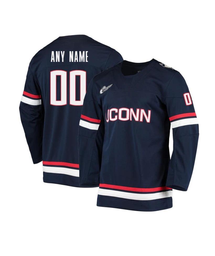 Men's UConn Huskies Custom Navy Hockey Jersey by Hockey David