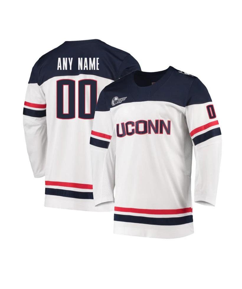 Men's UConn Huskies Custom White Hockey Jersey by Hockey David
