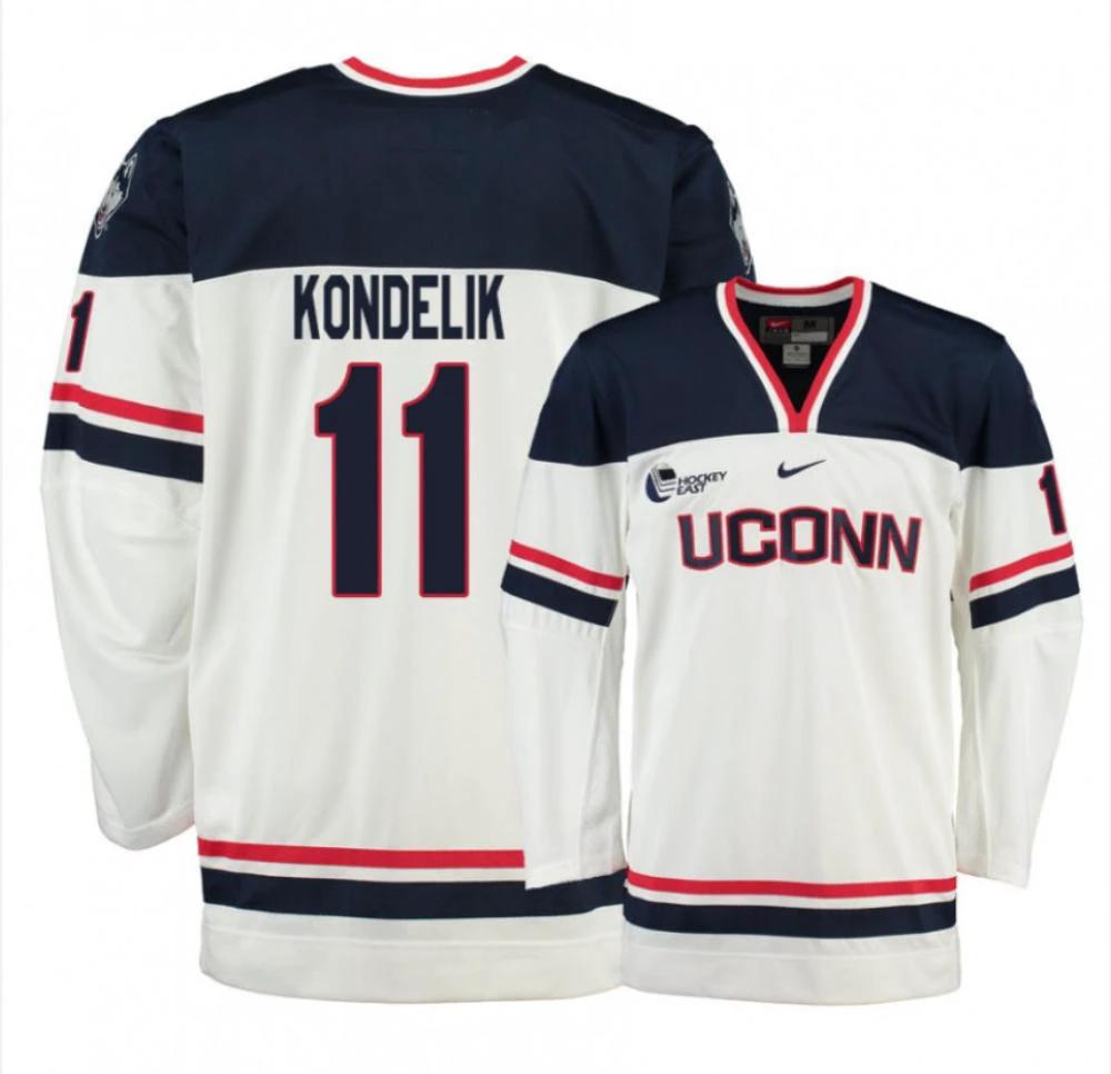 Men's UConn Huskies #11 Jachym Kondelik College Hockey All Stitched White Jersey by Hockey David