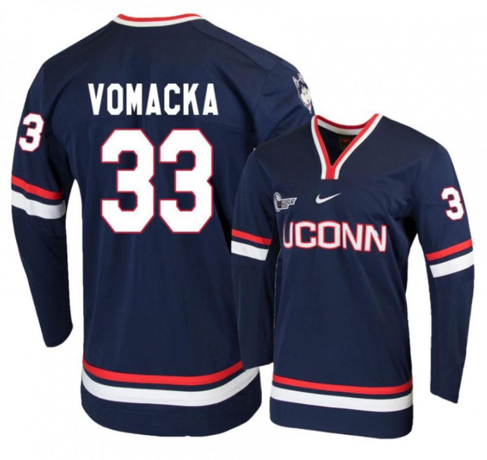 Men's UConn Huskies #33 Tomas Vomacka College Hockey All Stitched Navy Jersey by Hockey David