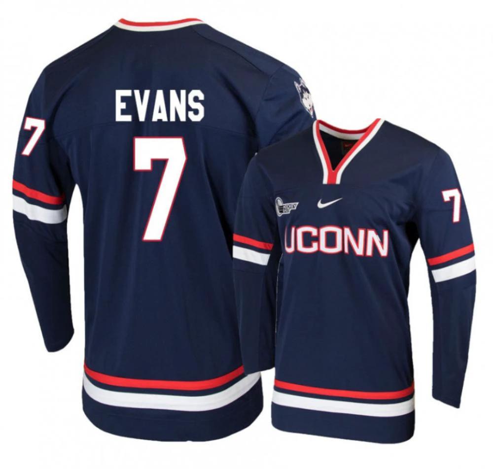 Men's UConn Huskies #7 Jonny Evans College Hockey All Stitched Navy Jersey by Hockey David