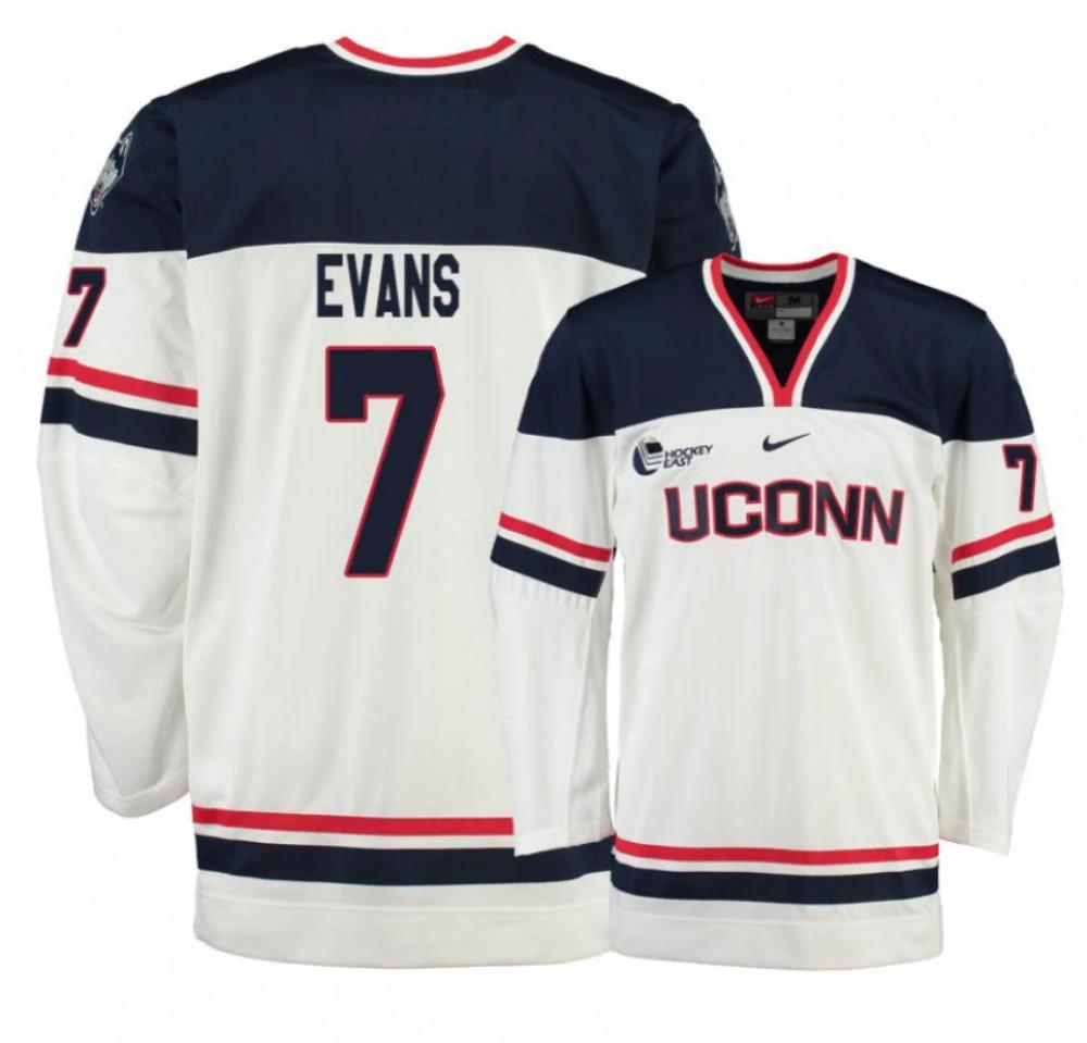Men's UConn Huskies #7 Jonny Evans College Hockey All Stitched White Jersey by Hockey David