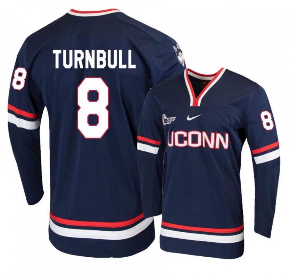 Men's UConn Huskies #8 Carter Turnbull College Hockey All Stitched Navy Jersey by Hockey David