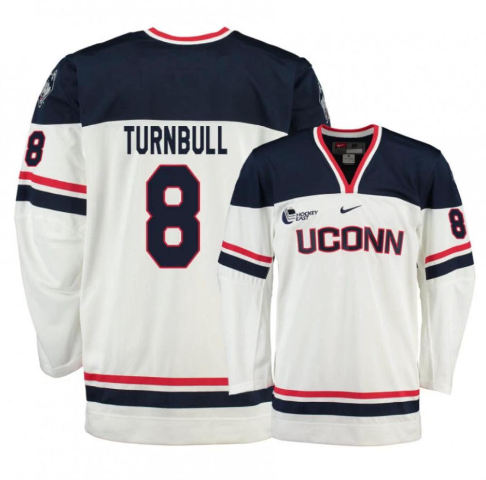 Men's UConn Huskies #8 Carter Turnbull College Hockey All Stitched White Jersey by Hockey David