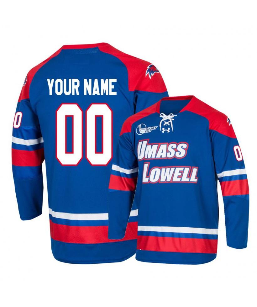 Men's UMass Lowell River Hawks Blue Custom Hockey Jersey by Hockey David
