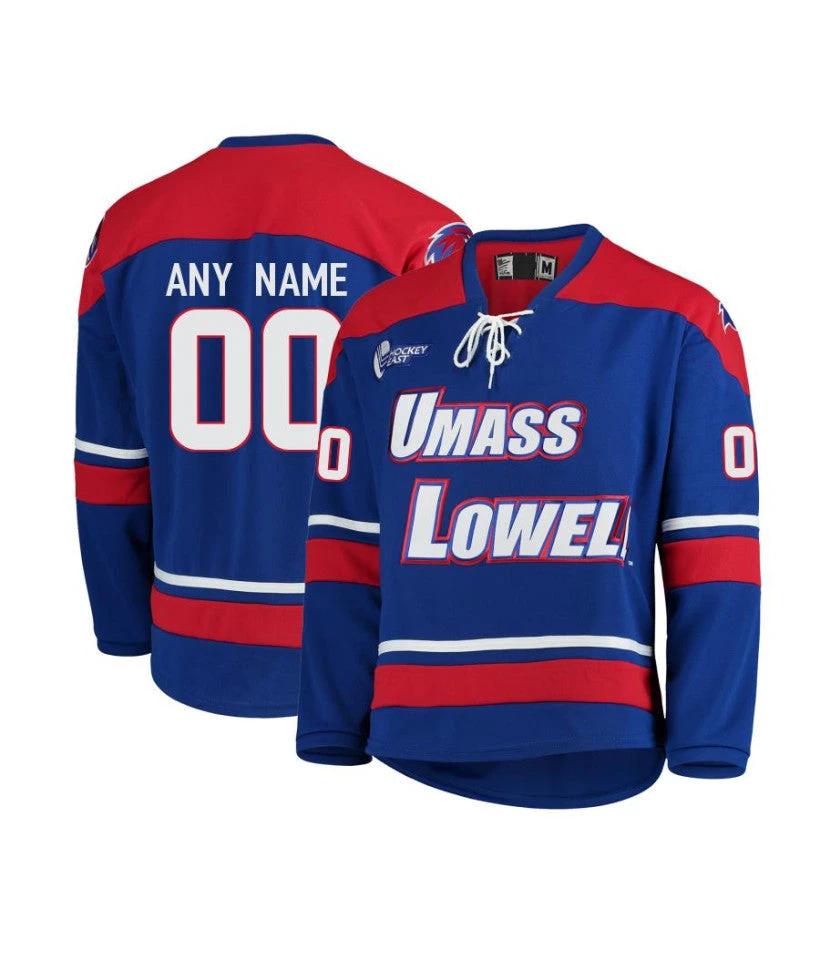 Men's UMass Lowell River Hawks Custom Royal Hockey Jersey by Hockey David