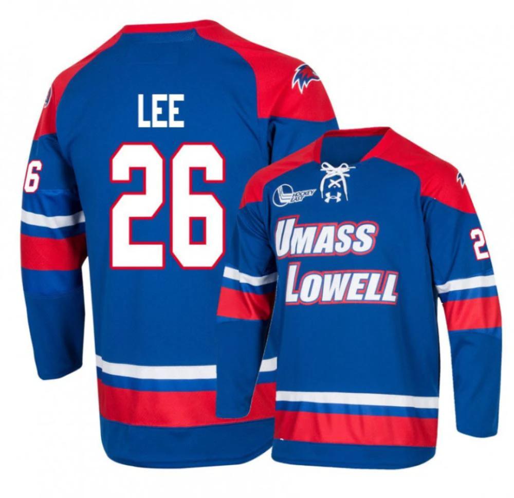 Men's UMass Lowell River Hawks #26 Andre Lee College Hockey Stitched Blue Jersey by Hockey David