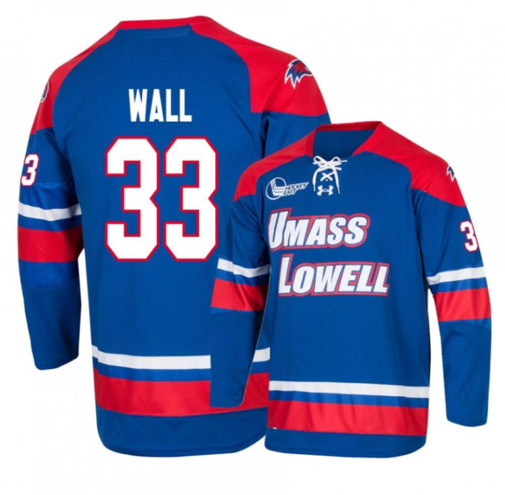 Men's UMass Lowell River Hawks #33 Tyler Wall Hockey Stitched Blue Jersey by Hockey David