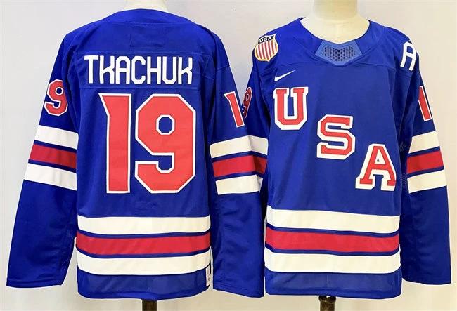 Men's USA #19 Matthew Tkachuk Royal 2025-2026 Stitched Jersey by Hockey David