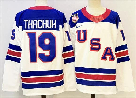 Men's USA #19 Matthew Tkachuk White 2025-2026 Stitched Jersey by Hockey David