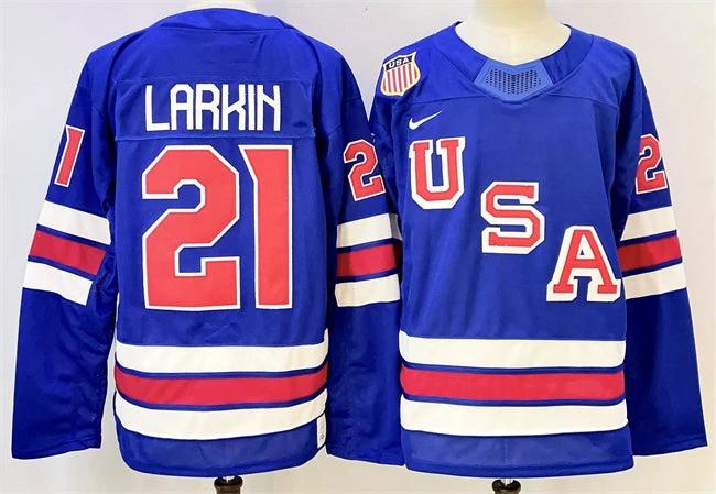Men's USA #21 Dylan Larkin Royal 2025-2026 Stitched Jersey by Hockey David