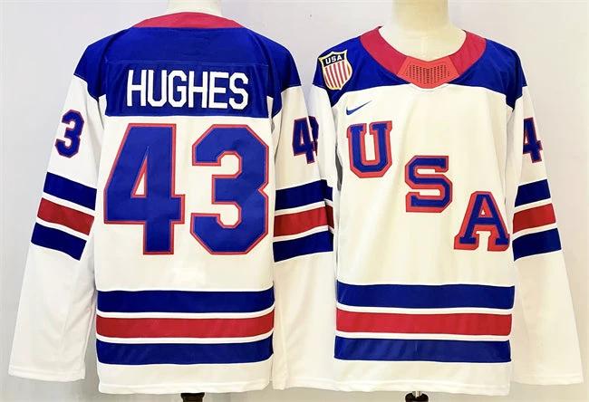 Men's USA #43 Quinn Hughes White 2025-2026 Stitched Jersey by Hockey David