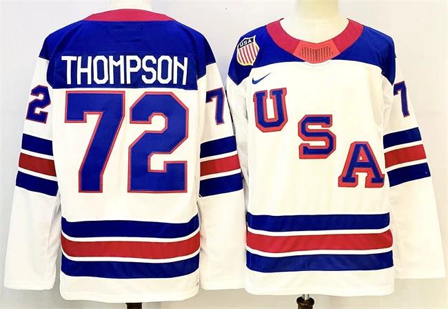 Men's USA #72 Tage Thompson White 2025-2026 Stitched Jersey by Hockey David