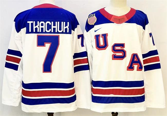 Men's USA #7 Brady Tkachuk White 2025-2026 Stitched Jersey by Hockey David